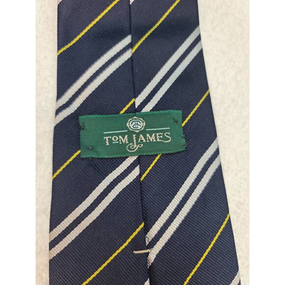 Tom James Royal Army Service Corps blue silver yellow stripe silk tie - Picture 4 of 8